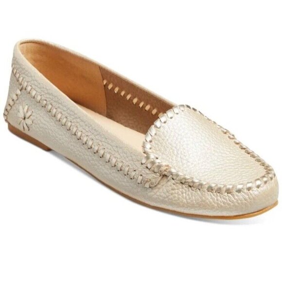 JACK ROGERS Sz 11 Women Gold Millie Slip On Leather Moccasins Platinum Classic - Picture 1 of 3